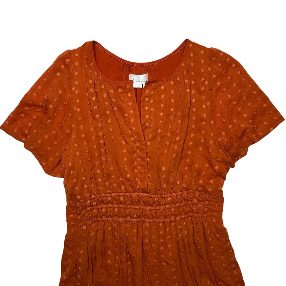 By Anthropologie Terra Cotta Orange Somerset Mini Dress SZ L ASO Cassandra Lee - Picture 5 of 13